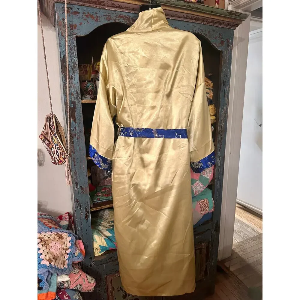 FULLY REVERSIBLE BLUE GOLD METALLIC DRAGON & PHOENIX (LONGFENG) CHINESE ROBE